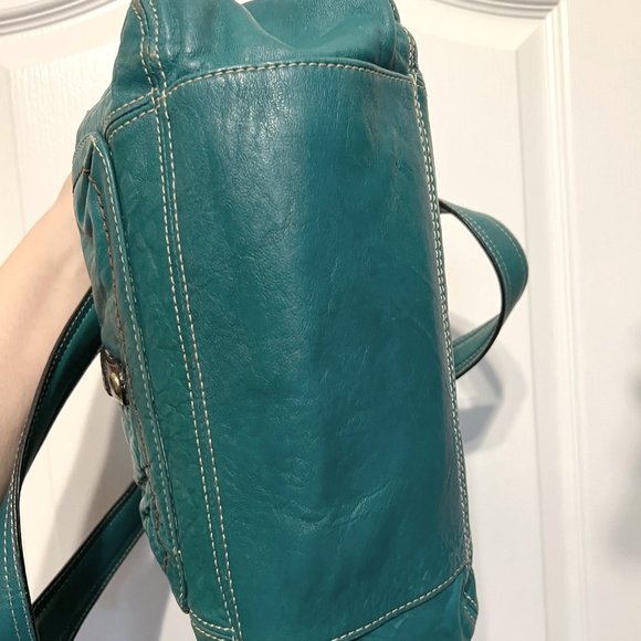 Fossil-Shoulder/Tote Leather Purse-Turquoise/Aqua Greenish Blue-Rare-Large - Picture 9 of 16